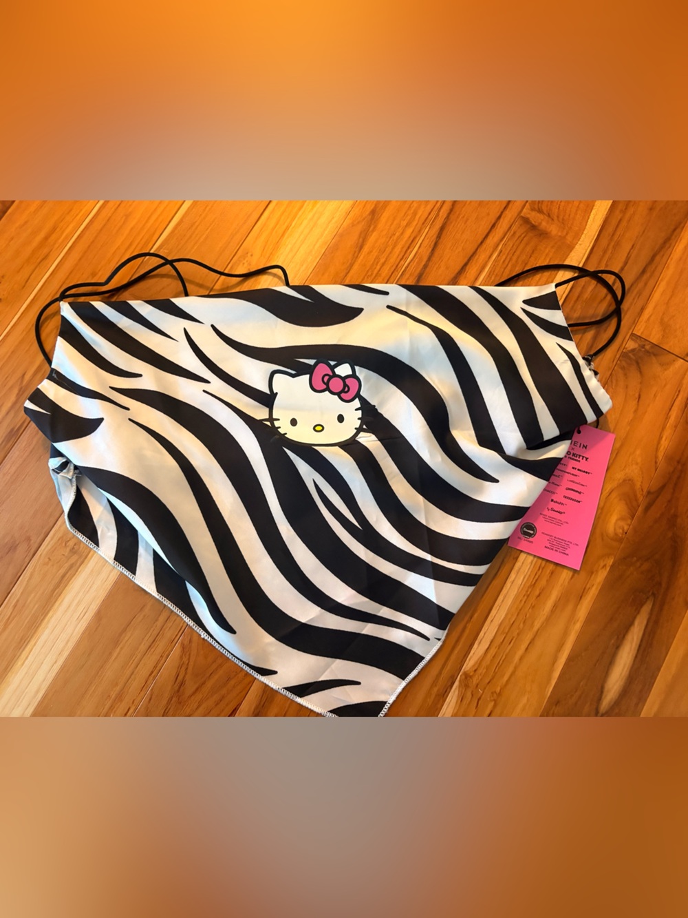 Hello Kitty Black & White Zebra Bandana Top with Pink Bow